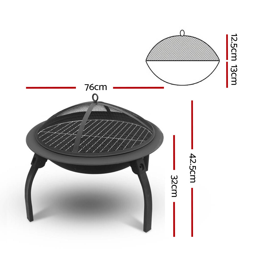 Fire Pit | 2-In-1 Portable Charcoal BBQ Grill | 30" | Black