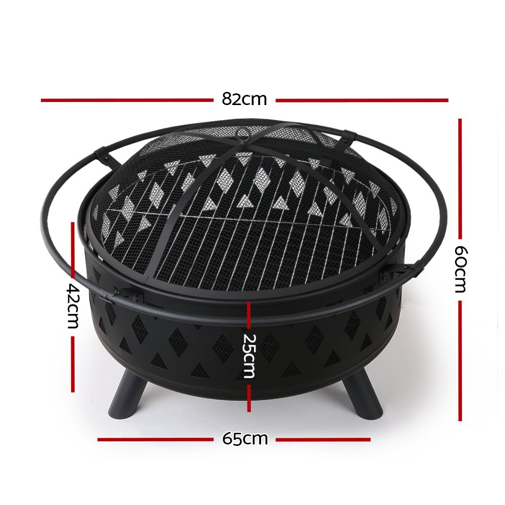 Fire Pit | Round with BBQ Grill | Grillz Brand | 82cm