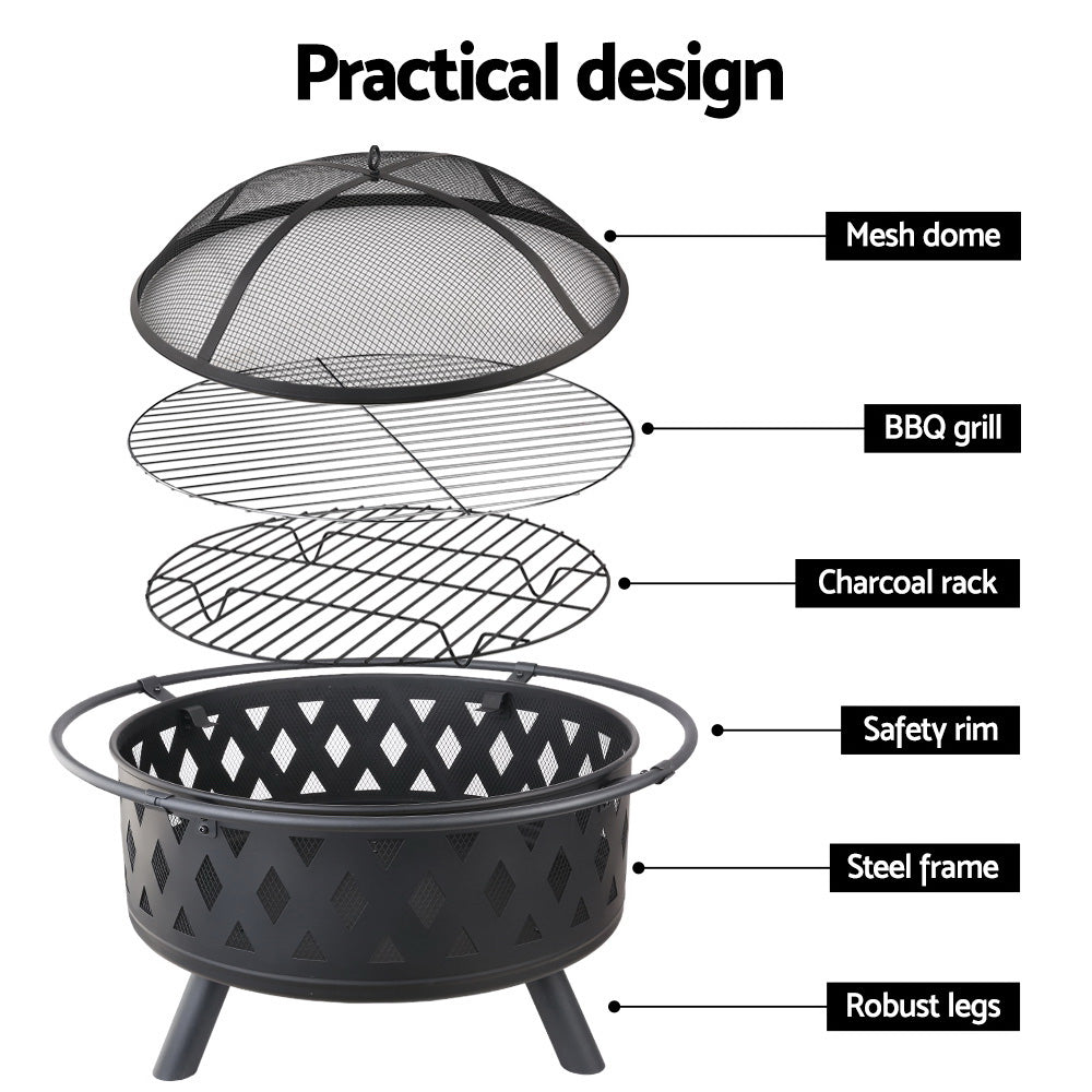 Fire Pit | Round with BBQ Grill | Grillz Brand | 82cm