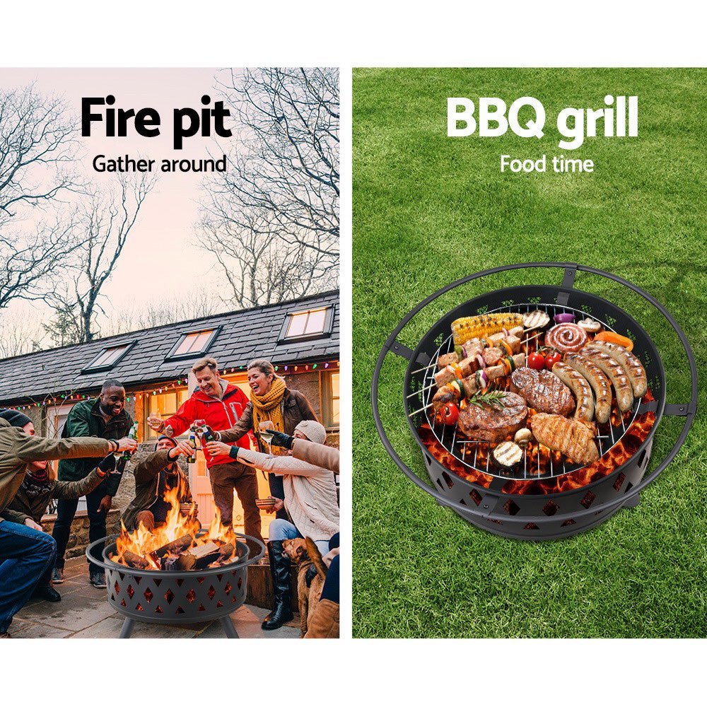 Fire Pit | Round with BBQ Grill | Grillz Brand | 82cm