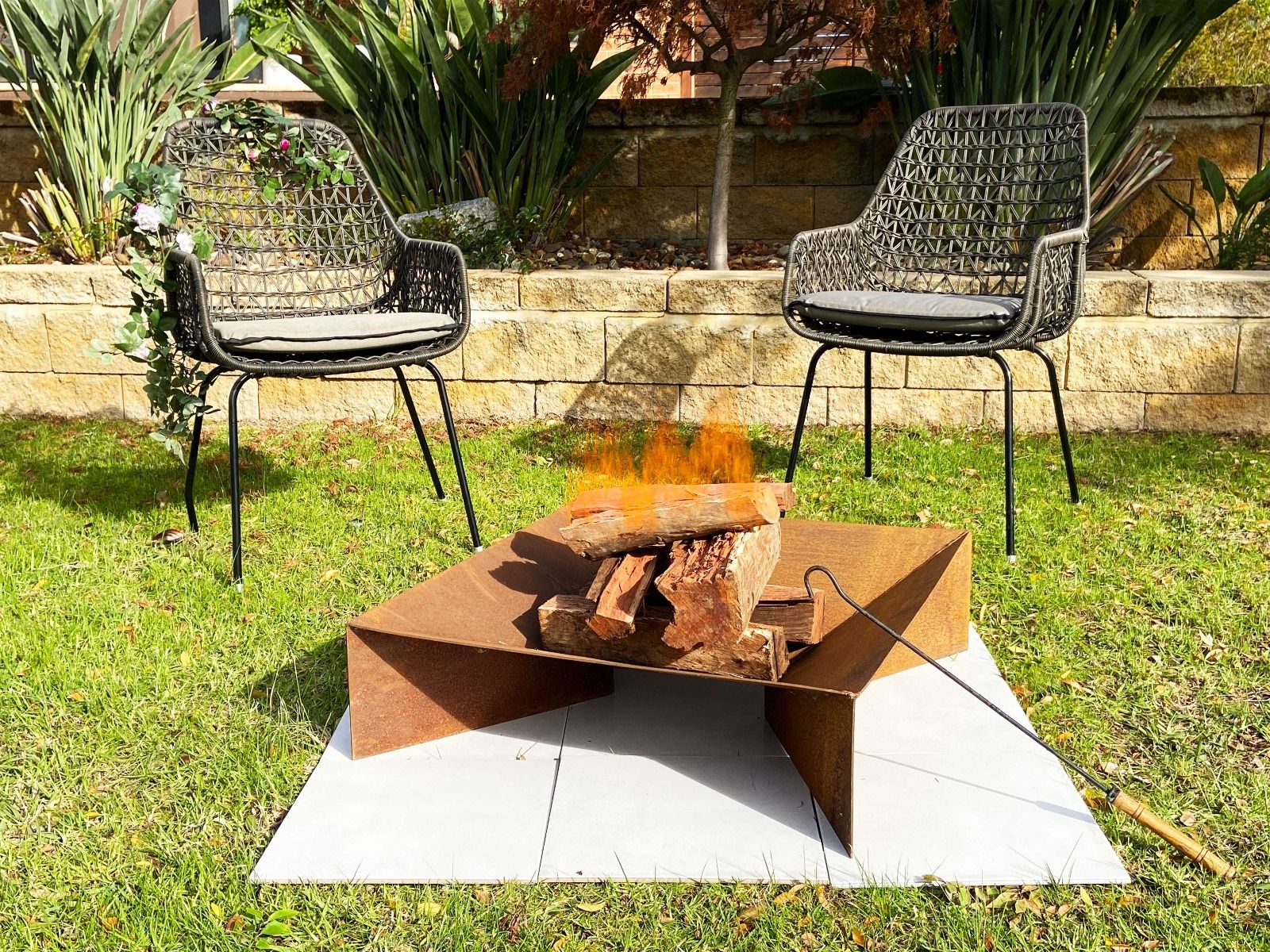 Fire Pit | Square Mild Steel Pit with Ash Tray | 70cm