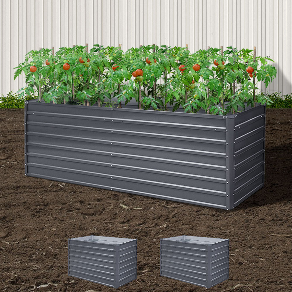 Garden Bed | Raised Container Planter Box | 240x80x77cm | Galvanised Steel | Greenfingers | Grey