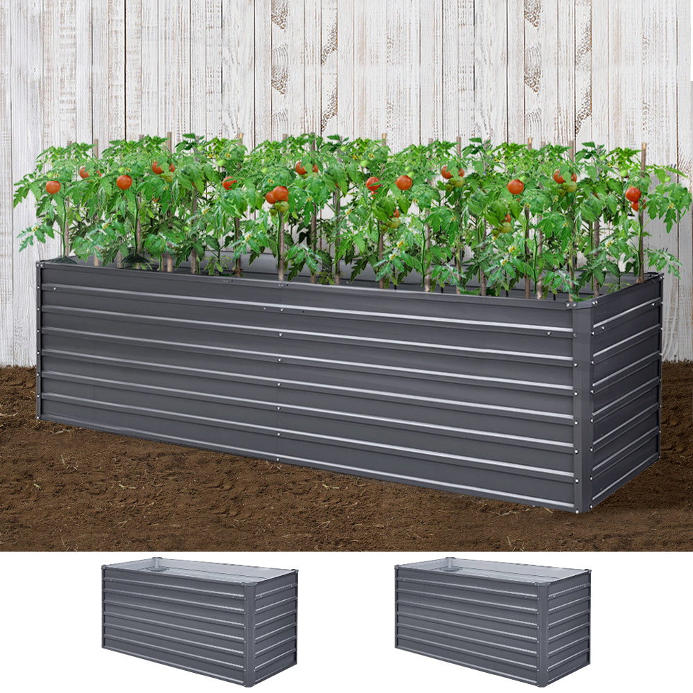 Garden Bed | Raised Container Planter Box | 320x80x77cm | Galvanised Steel | Greenfingers | Grey