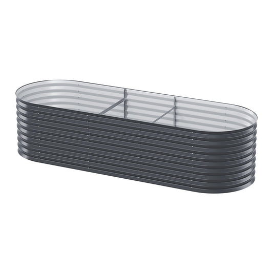 Garden Bed | Oval Raised Container Planter Box | 240x80x56cm | Galvanised Steel | Greenfingers | Grey