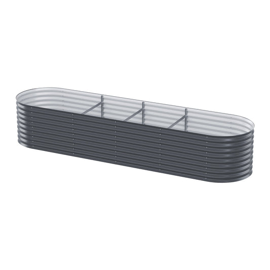 Garden Bed | Oval Raised Container Planter Box | 320x80x56cm | Galvanised Steel | Greenfingers | Grey