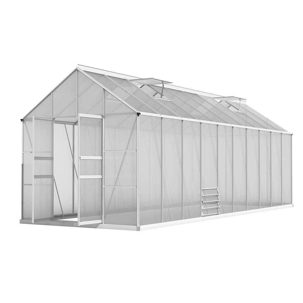 Greenhouse | Aluminium Double Doors Large Green House | Double Doors Large | Greenfingers | 6.0X2.4M | Silver