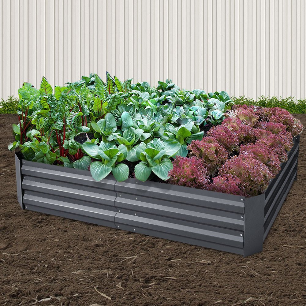 Garden Bed | 2x Rectangular Raised Container Planter Box | 150x90x30cm | Galvanised Steel | Greenfingers | Grey
