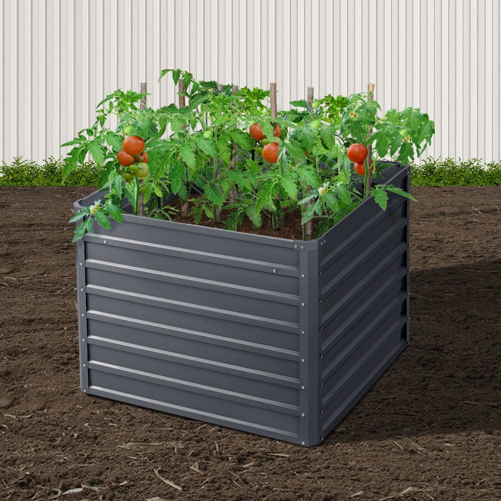 Garden Bed | 2x Square Raised Container Planter Box | 100x100x77cm | Galvanised Steel | Greenfingers | Grey