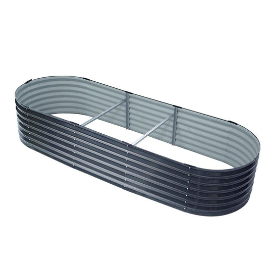 Garden Bed | Oval Raised Container Planter Box | 240x80x42cm | Galvanised Steel | Greenfingers | Grey