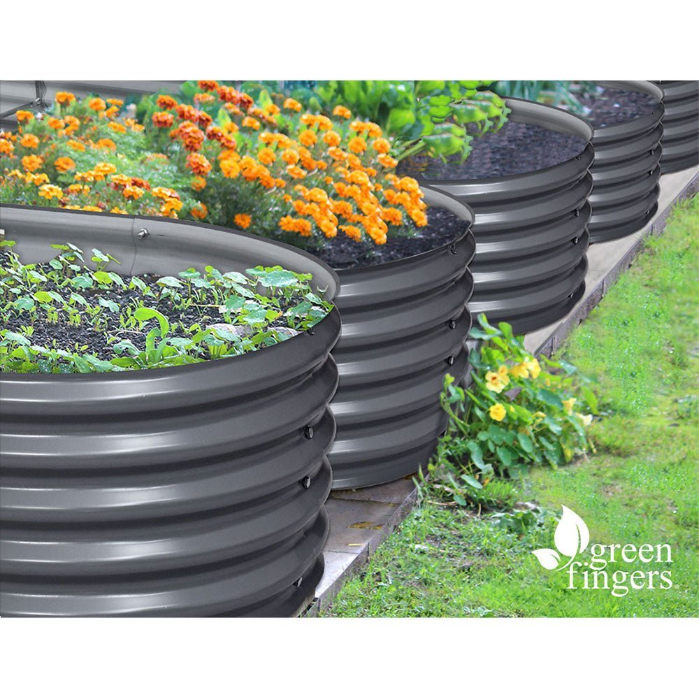 Garden Bed | Oval Raised Container Planter Box | 320x80x42cm | Galvanised Steel | Greenfingers | Grey