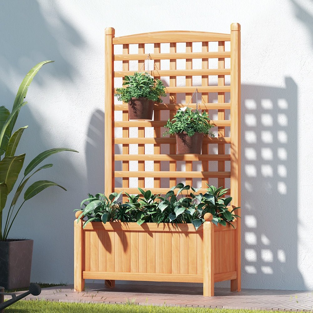 Garden Bed | Raised Planter with Trellis | 64x35x115cm | Greenfingers | Treated Fir Wood