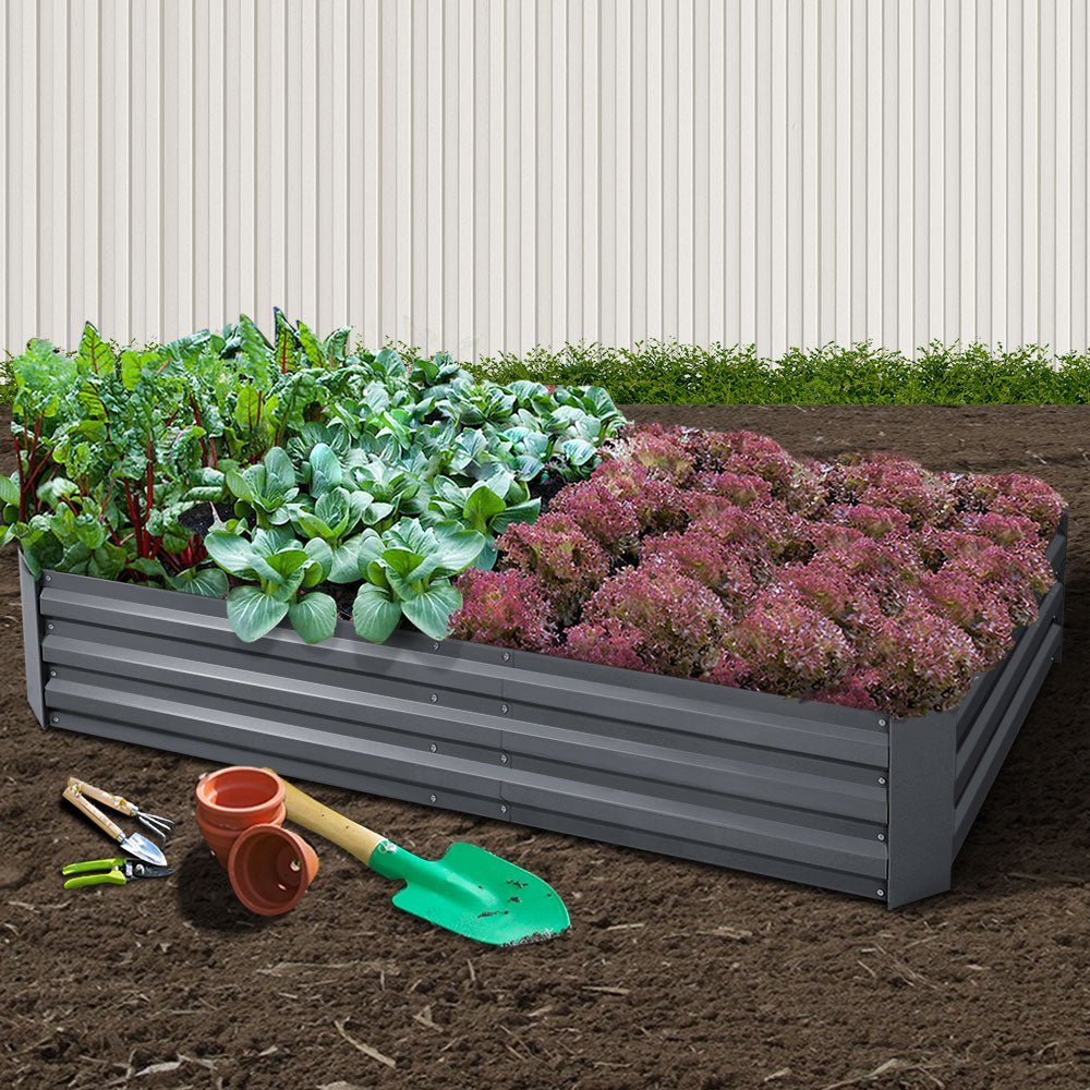 Garden Bed | Rectangular Raised Container Planter Box | 210x90x30cm | Galvanised Steel | Greenfingers | Grey