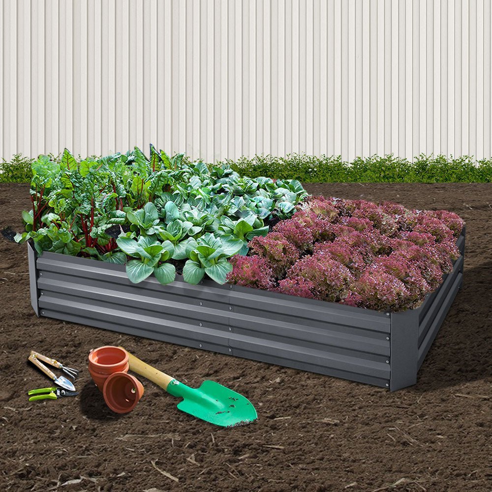 Garden Bed | Rectangular Raised Container Planter Box | 180x90x30cm | Galvanised Steel | Greenfingers | Grey