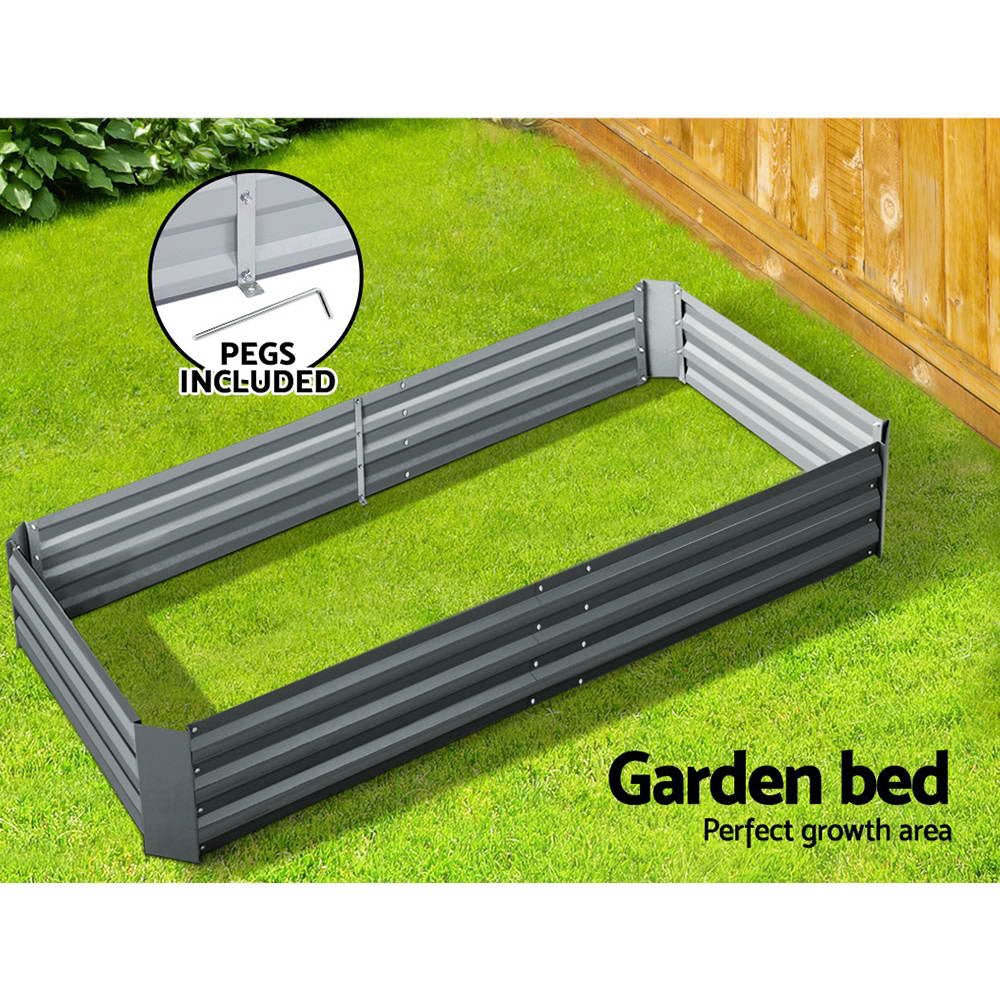 Garden Bed | Rectangular Raised Container Planter Box | 180x90x30cm | Galvanised Steel | Greenfingers | Grey