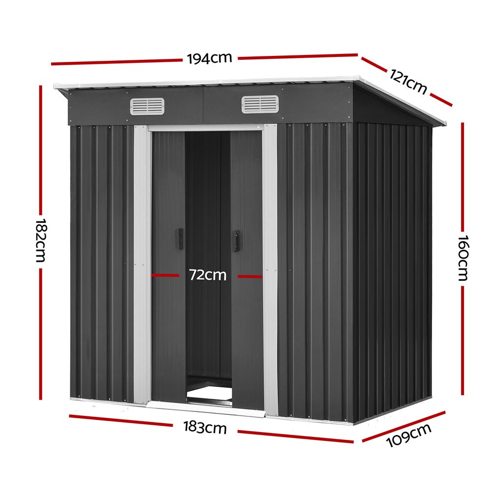 Garden Shed | With Metal Base Frame | Sliding Doors | 1.94mx1.21m | Giantz | Grey