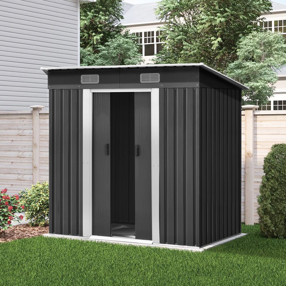 Garden Shed | With Metal Base Frame | Sliding Doors | 1.94mx1.21m | Giantz | Grey