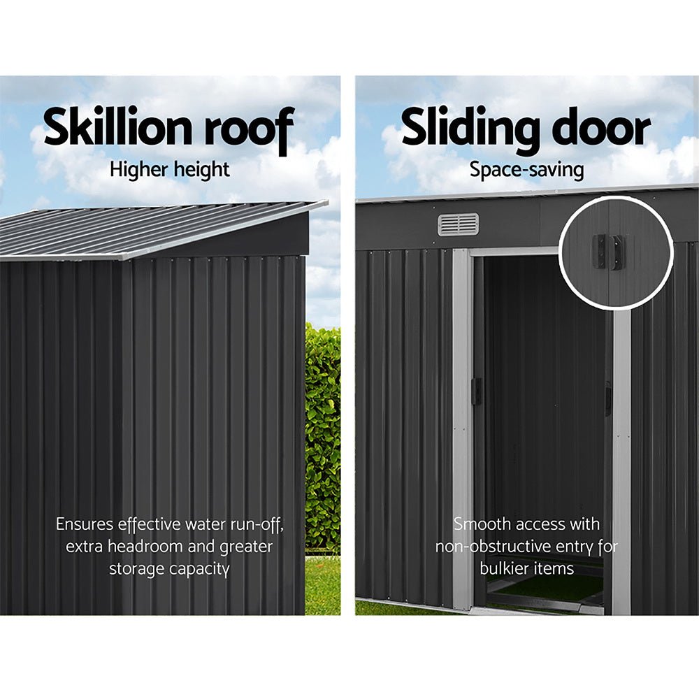 Garden Shed | With Metal Base Frame | Sliding Doors | 1.94mx1.21m | Giantz | Grey