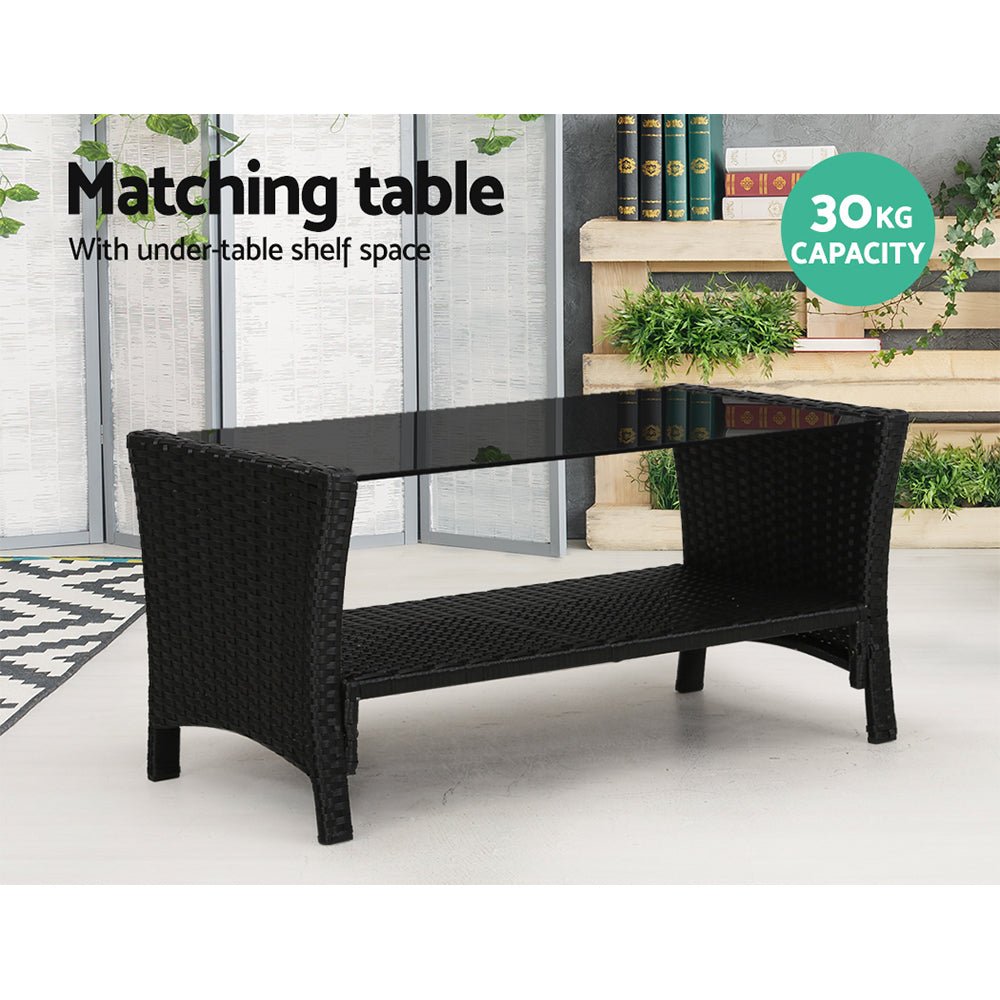 Outdoor Lounge Setting | 4 Piece Sofa Set | Table with Shelf | Gardeon Brand | Black