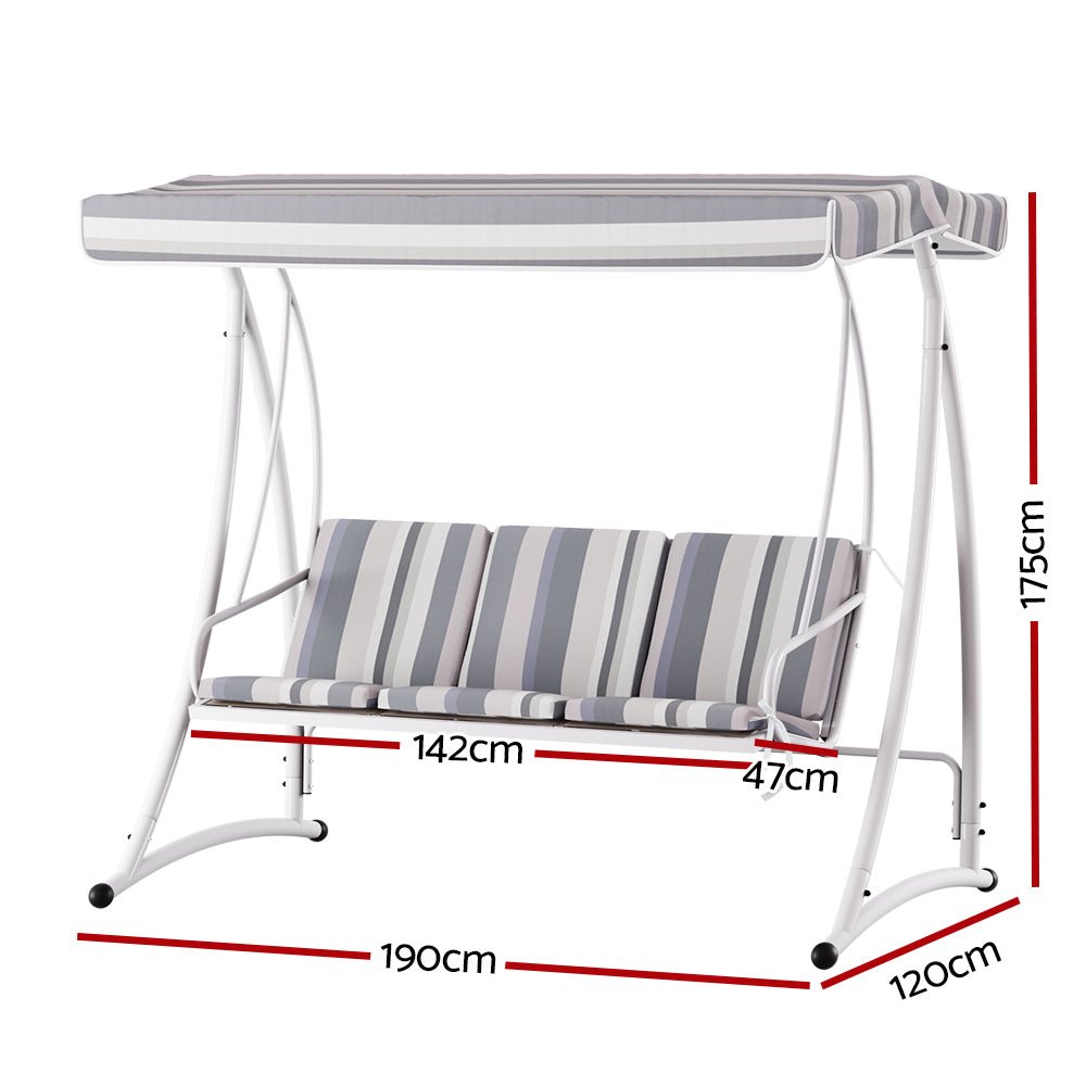 Swing Chair Gardeon Outdoor Swing Seat Canopy 3 Seat White Grey