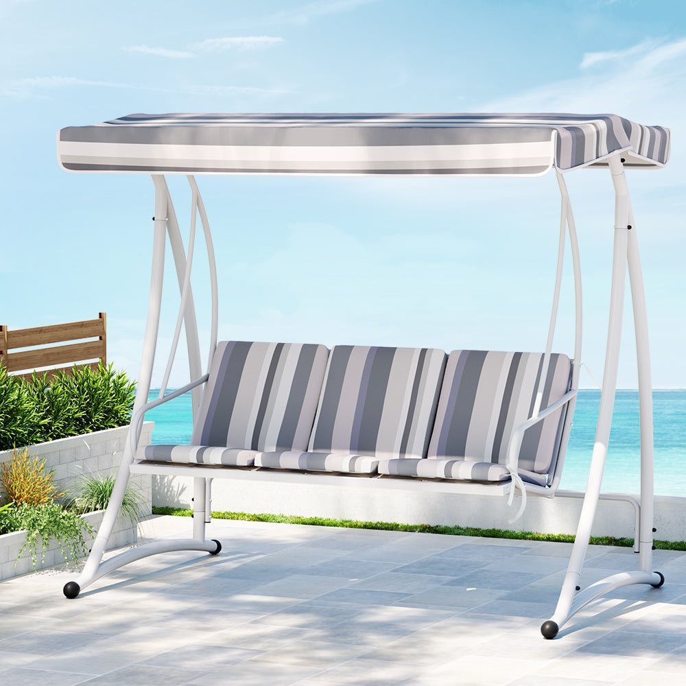 Swing Chair Gardeon Outdoor Swing Seat Canopy 3 Seat White Grey