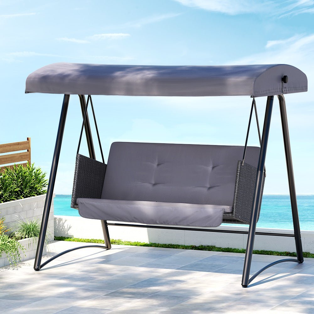 Swing Chair Gardeon Outdoor Swing Seat Canopy 3 Seat Rattan Grey