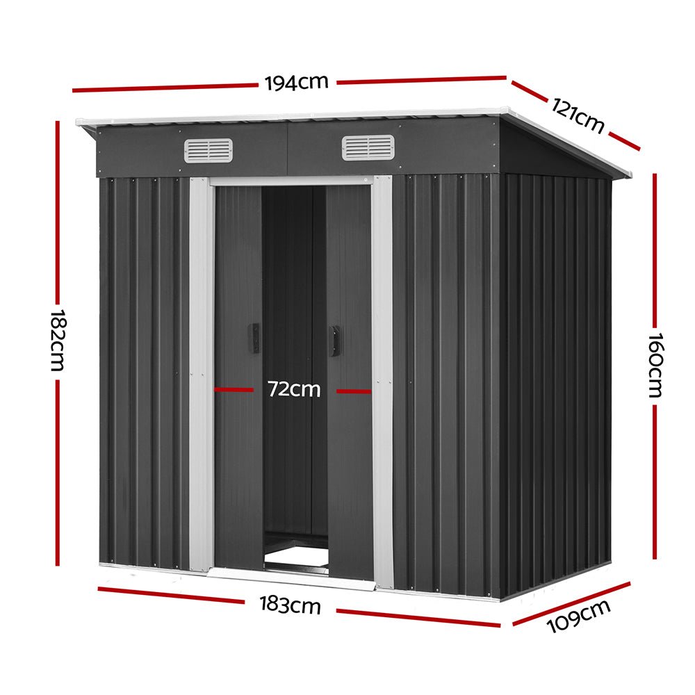 Giantz Garden Shed 1.94x1.21M w/Metal Base Outdoor Storage Steel Sliding Door Conch Outdoors