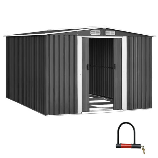 Giantz Garden Shed 2.58x3.14M w/Metal Base Outdoor Storage Workshop Sliding Door Conch Outdoors