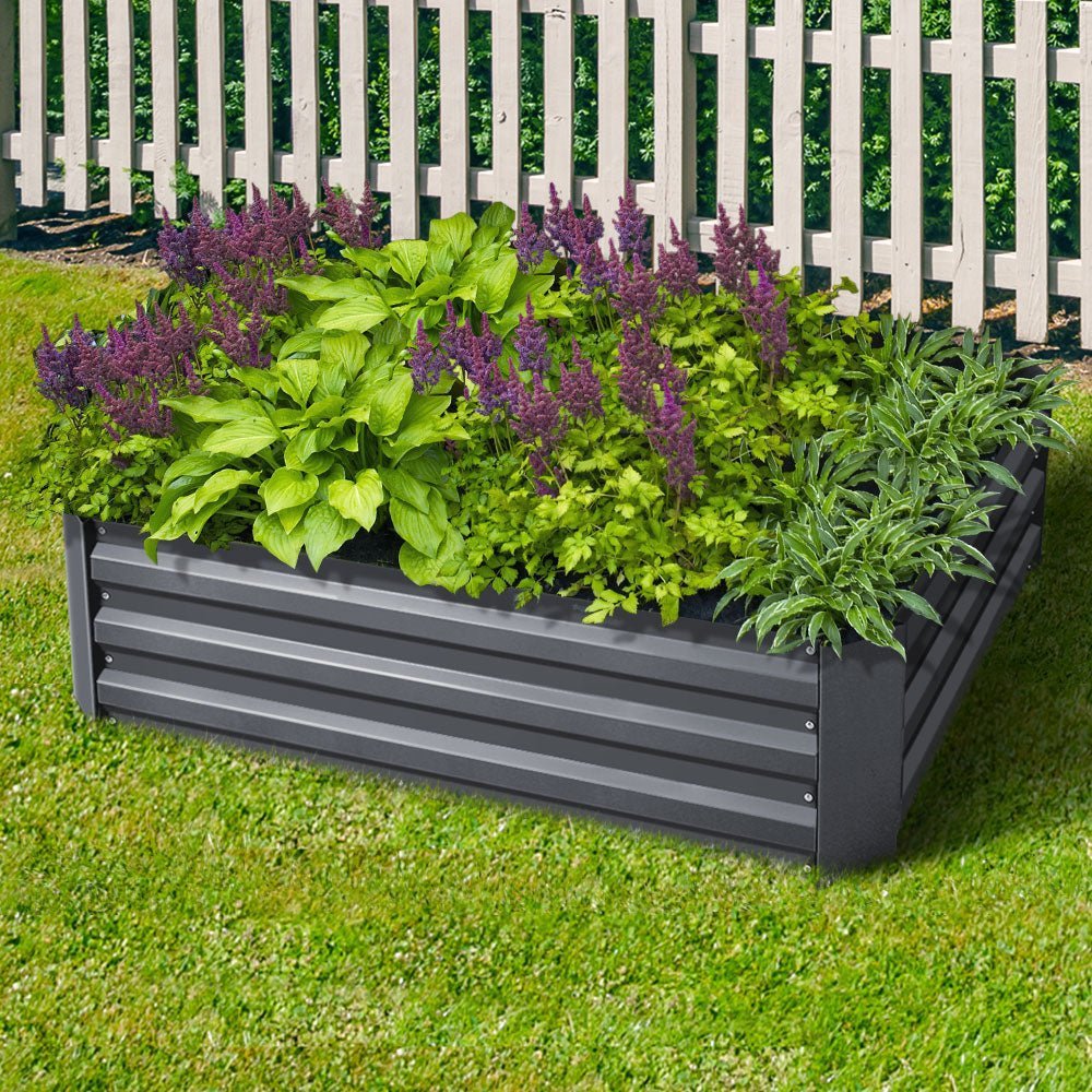 Garden Bed | 2x Raised Container Planter Box | 120x90x30cm | Galvanised Steel | Greenfingers | Grey