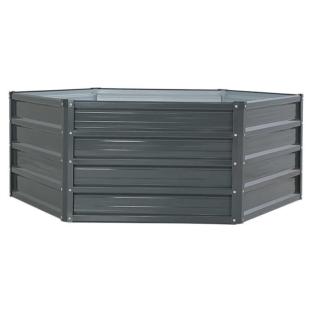 Garden Bed | 2x Hexagonal Raised Container Planter Box | 130x130x46cm | Galvanised Steel | Grey