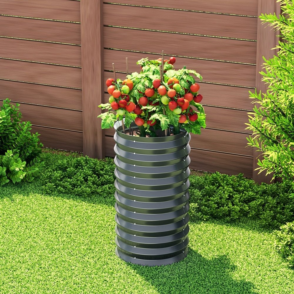 Garden Bed | Tall Round Raised Container Planter Box | 40x68cm | Galvanised Steel | Greenfingers | Grey