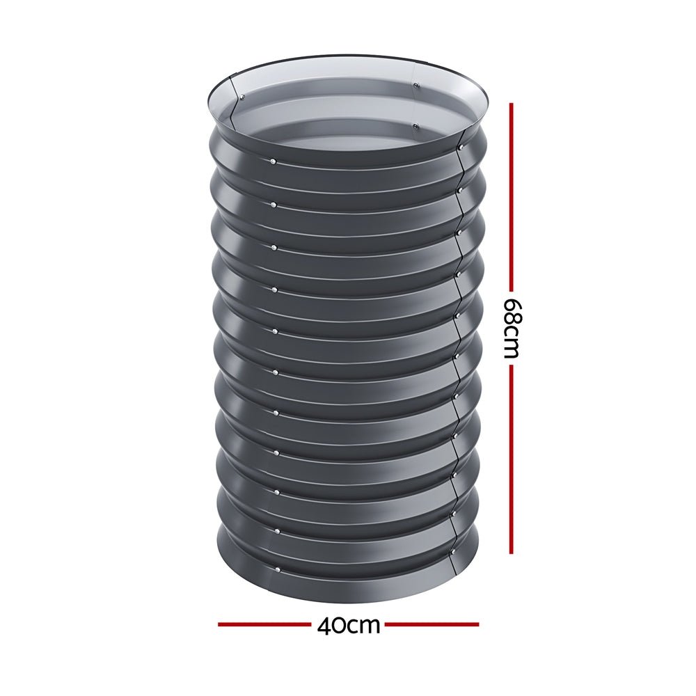 Garden Bed | Tall Round Raised Container Planter Box | 40x68cm | Galvanised Steel | Greenfingers | Grey