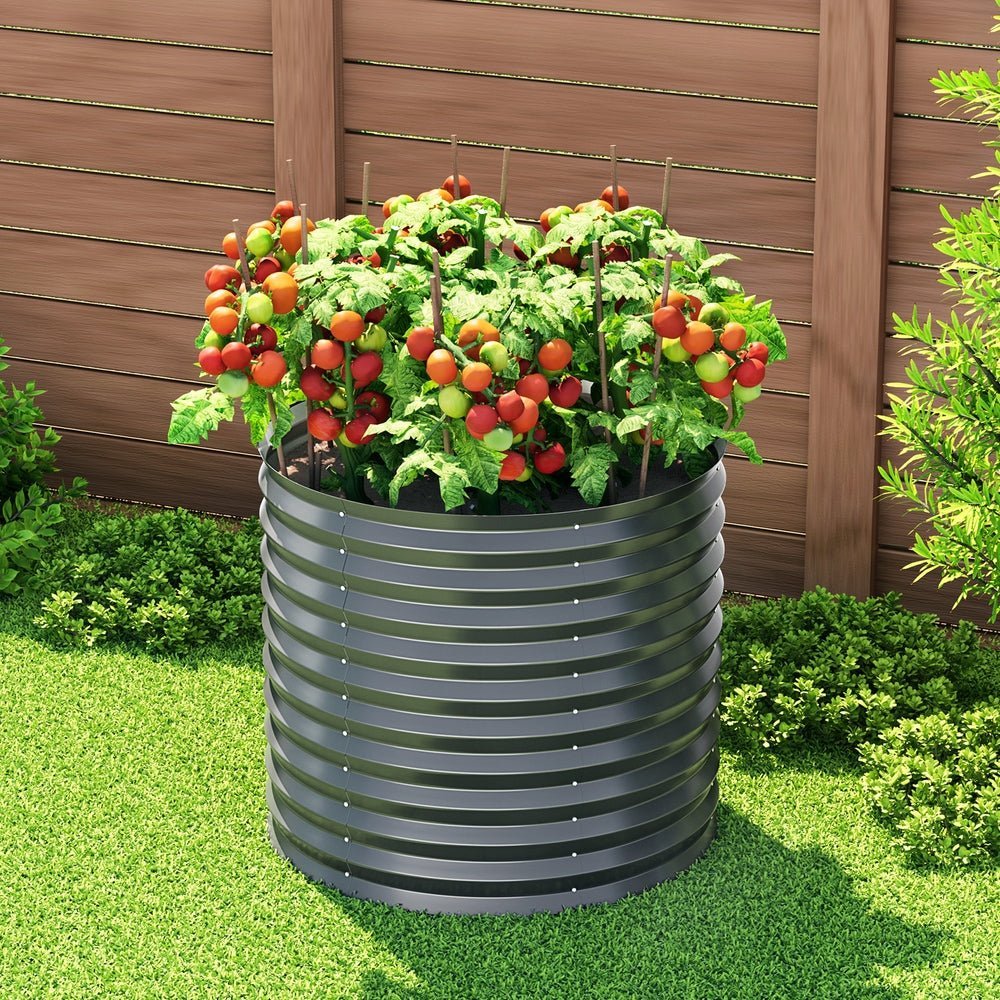 Garden Bed | Tall Round Raised Container Planter Box | 80x68cm | Galvanised Steel | Greenfingers | Grey