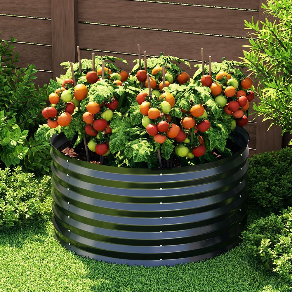 Garden Bed | Round Raised Planter Box | 90x45cm | Galvanised Steel | Greenfingers | Grey