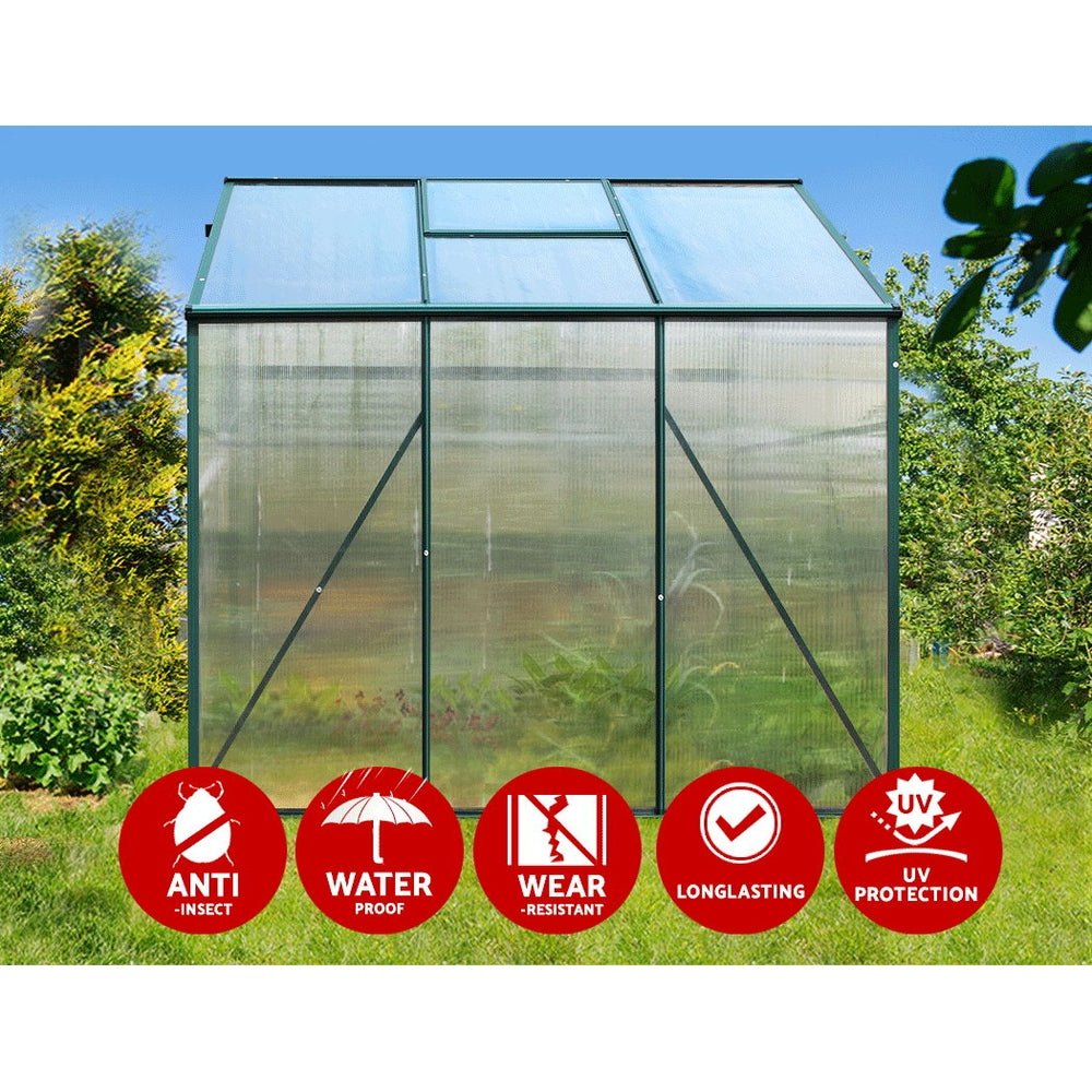 Greenhouse | Aluminium Polycarbonate Green House Garden Shed | Greenfingers | 1.9x1.9M | Green