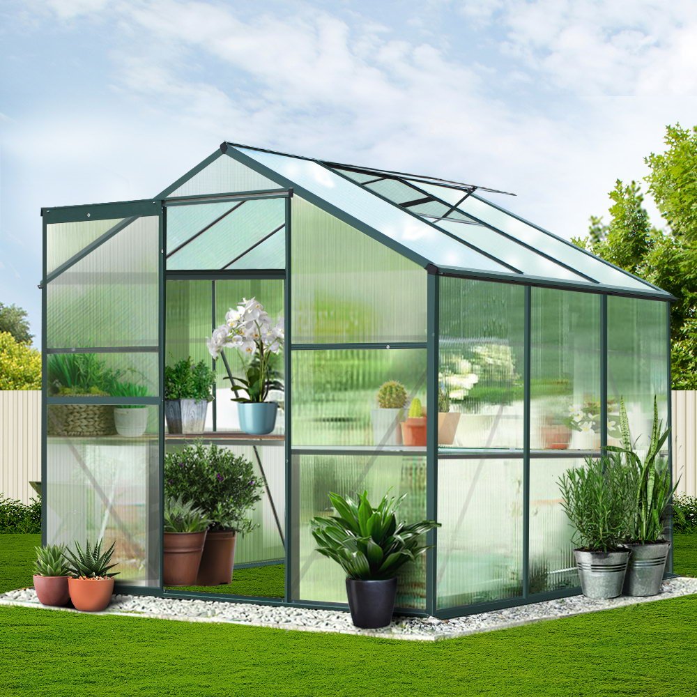 Greenhouse | Aluminium Polycarbonate Green House Garden Shed | Greenfingers | 1.9x1.9M | Green