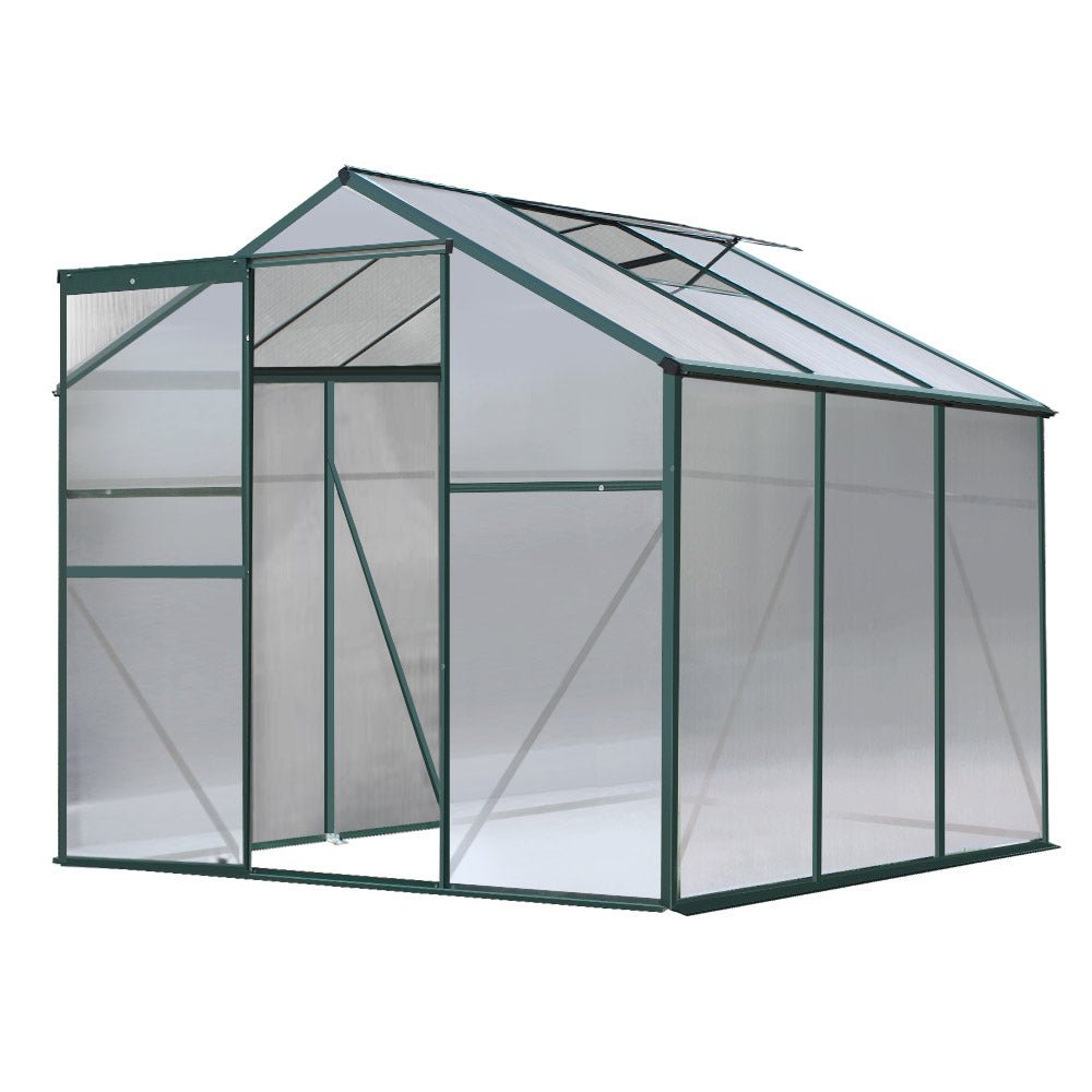 Greenhouse | Aluminium Polycarbonate Green House Garden Shed | Greenfingers | 1.9x1.9M | Green