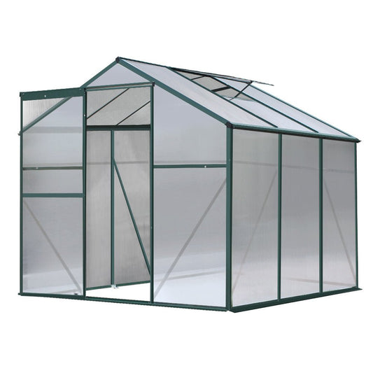 Greenhouse | Aluminium Polycarbonate Green House Garden Shed | Greenfingers | 1.9x1.9M | GreenGreenfingers Greenhouse 1.9x1.9x1.83M Aluminium Polycarbonate Green House Garden Shed