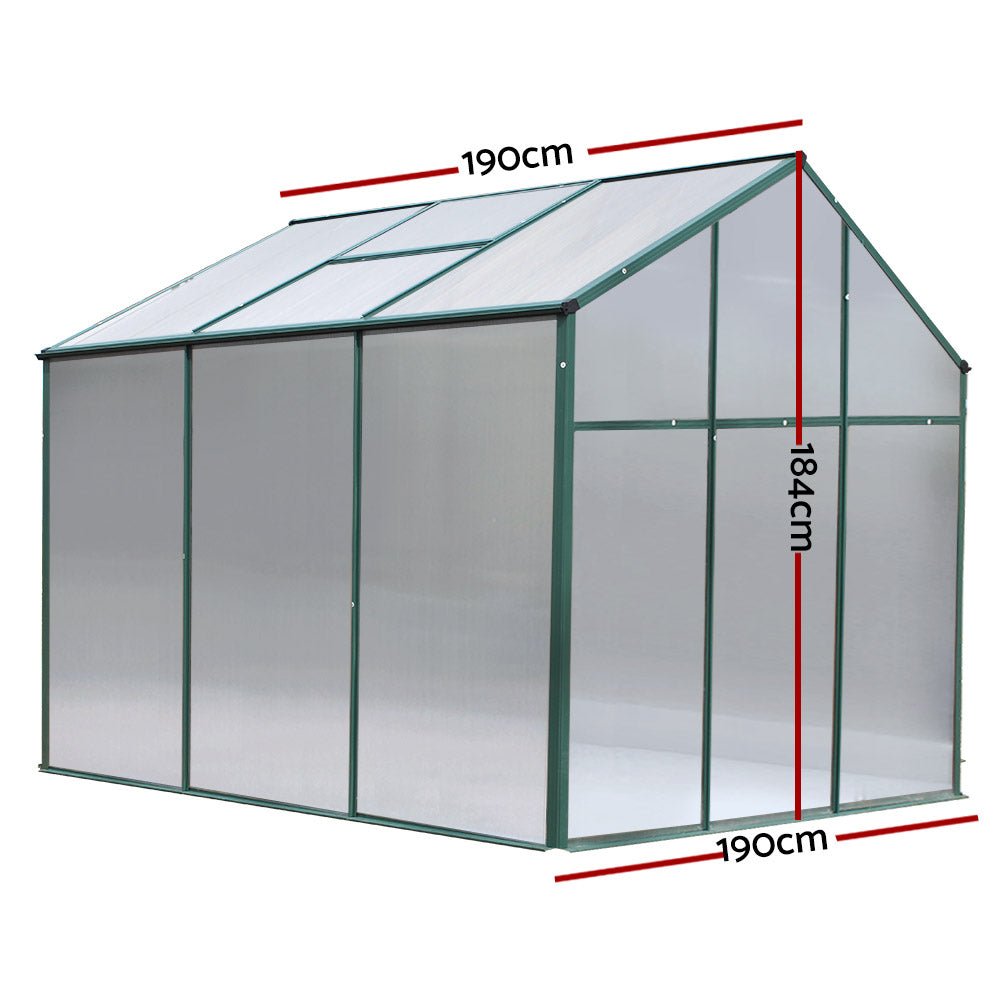 Greenhouse | Aluminium Polycarbonate Green House Garden Shed | Greenfingers | 1.9x1.9M | Green