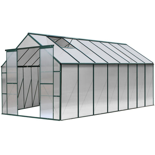 Greenhouse | Aluminium Polycarbonate Green House Garden Shed | Greenfingers | 5.1x2.44M | Green