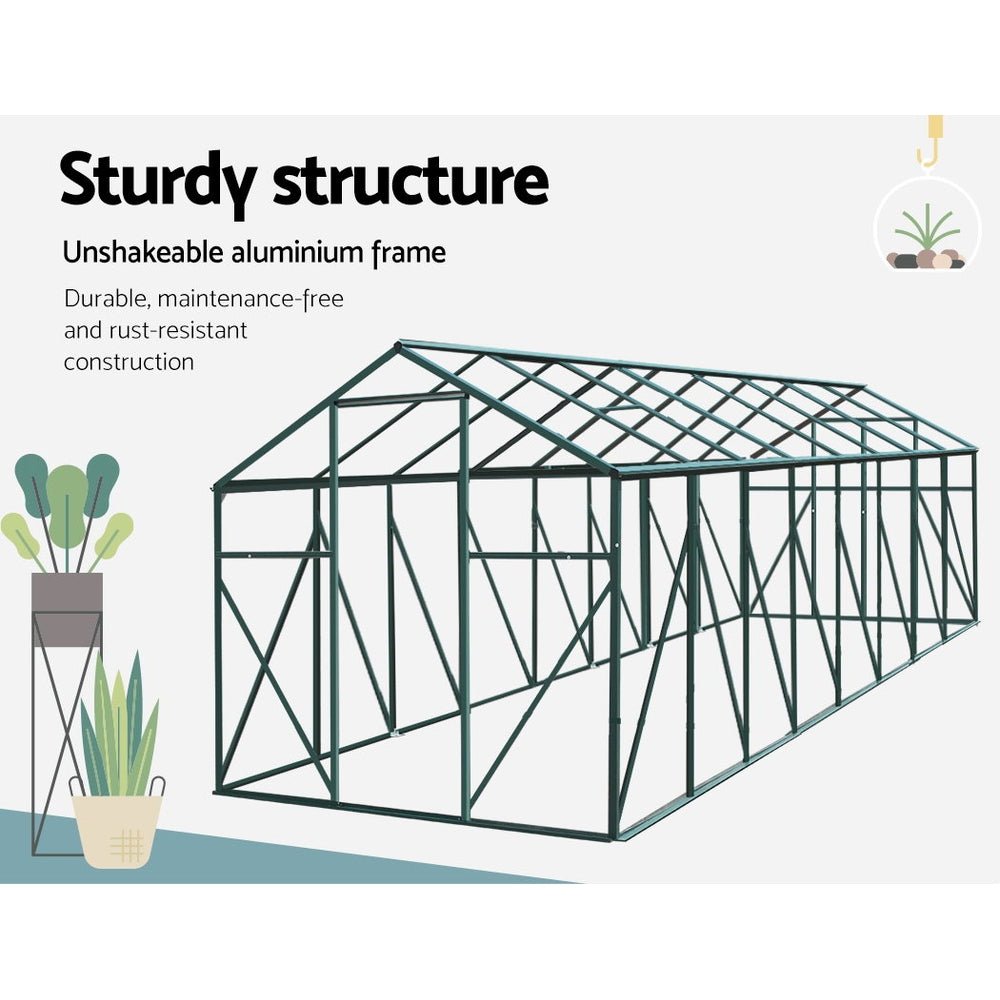 Greenhouse | Aluminium Polycarbonate Green House | Double Doors Large | Greenfingers | 5.1x2.44M | Green