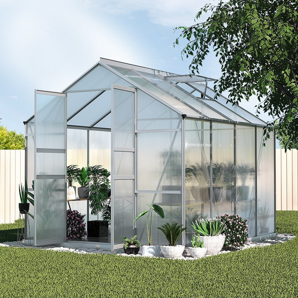 Greenhouse | Aluminium Double Doors Green House Garden Shed | Double Doors | Greenfingers | 2.4x2.5M | Silver