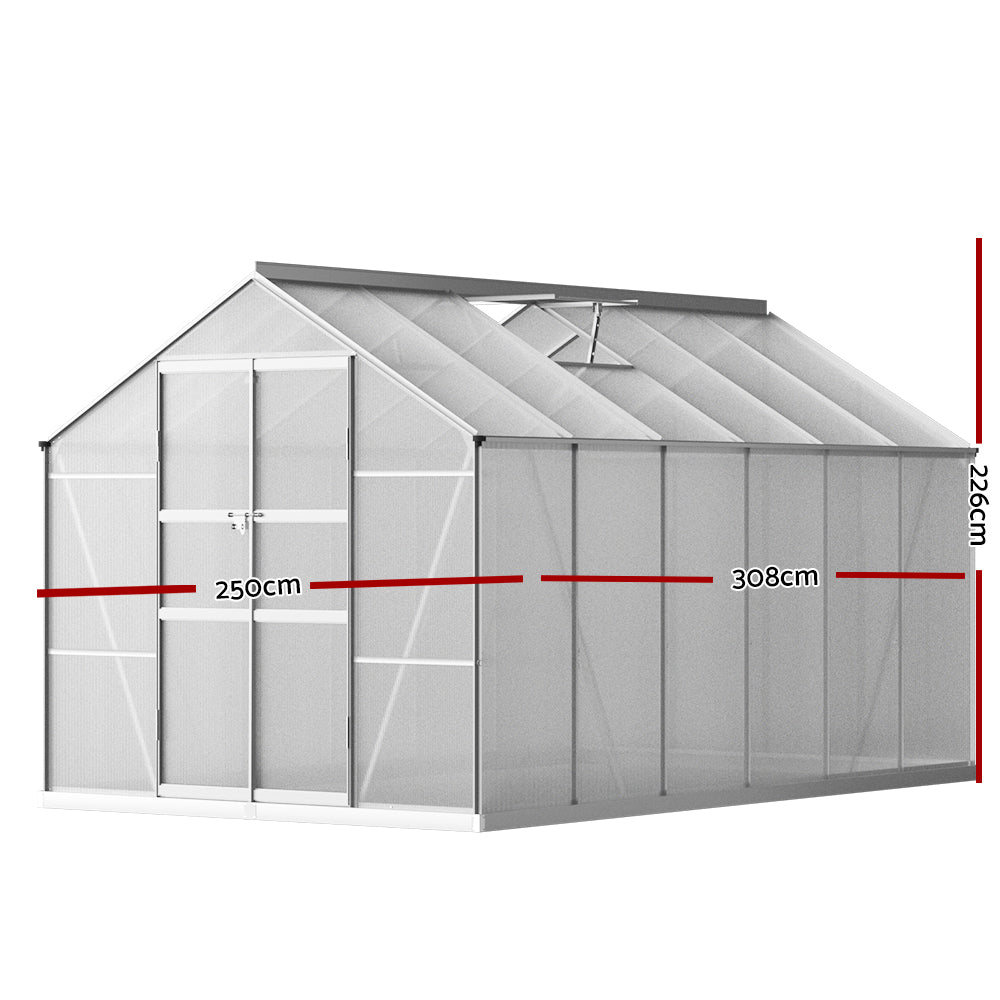 Greenhouse | Aluminium Double Doors Green House Garden Shed | Double Doors | Greenfingers | 3.0x2.5M | Silver