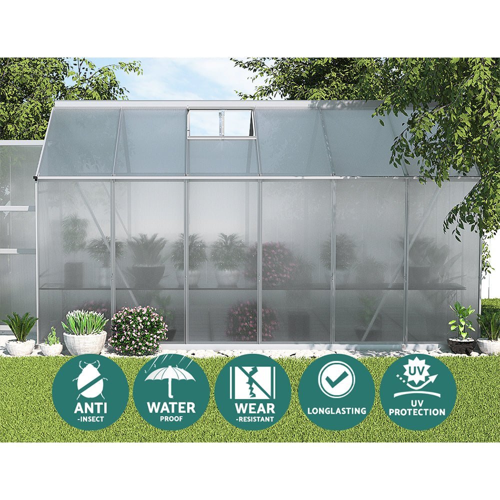 Greenhouse Aluminium Double Doors Green House Garden Shed Greenfingers 3.7x2.5M