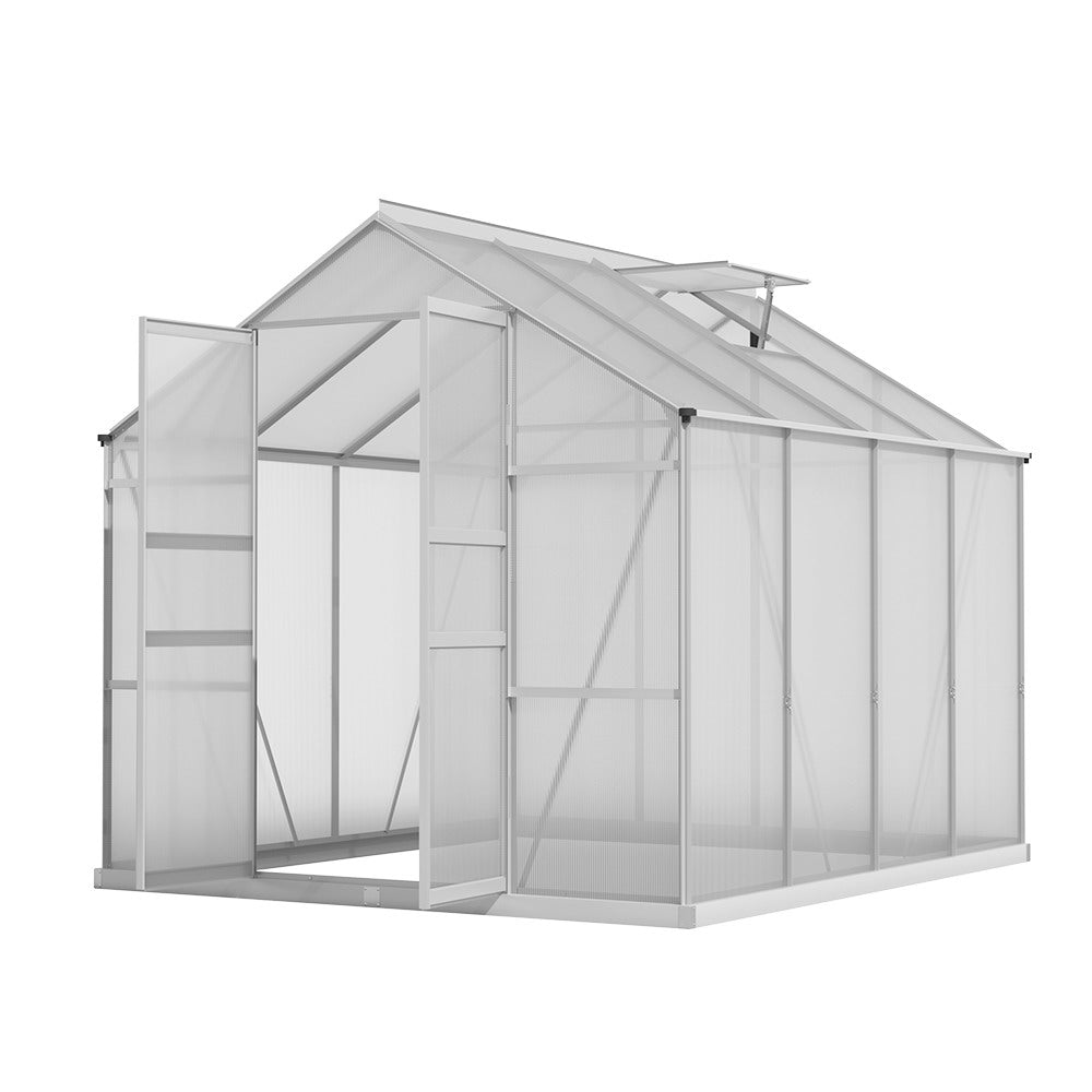 Greenhouse | Aluminium Double Doors Green House Garden Shed | Double Doors | Greenfingers | 2.4x2.5M | Silver