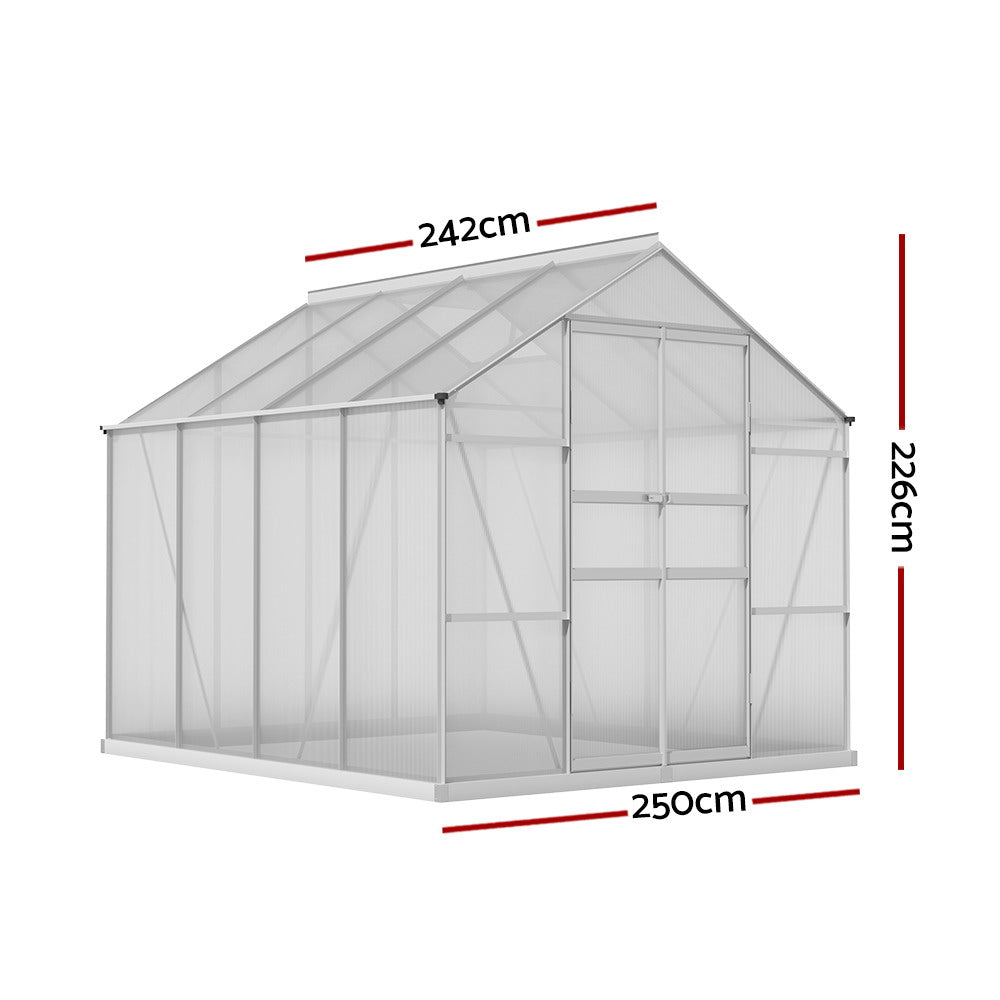 Greenhouse | Aluminium Double Doors Green House Garden Shed | Double Doors | Greenfingers | 2.4x2.5M | Silver