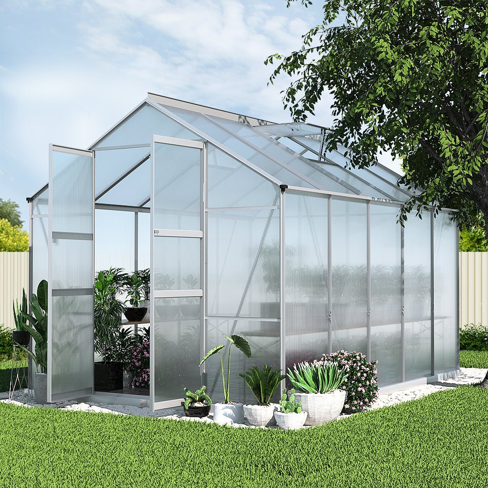 Greenhouse | Aluminium Double Doors Green House Garden Shed | Double Doors | Greenfingers | 3.0x2.5M | Silver