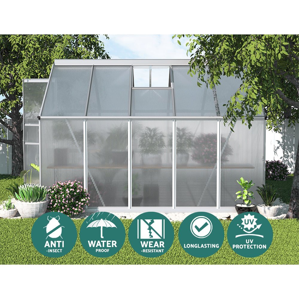 Greenhouse | Aluminium Double Doors Green House Garden Shed | Double Doors | Greenfingers | 3.0x2.5M | Silver