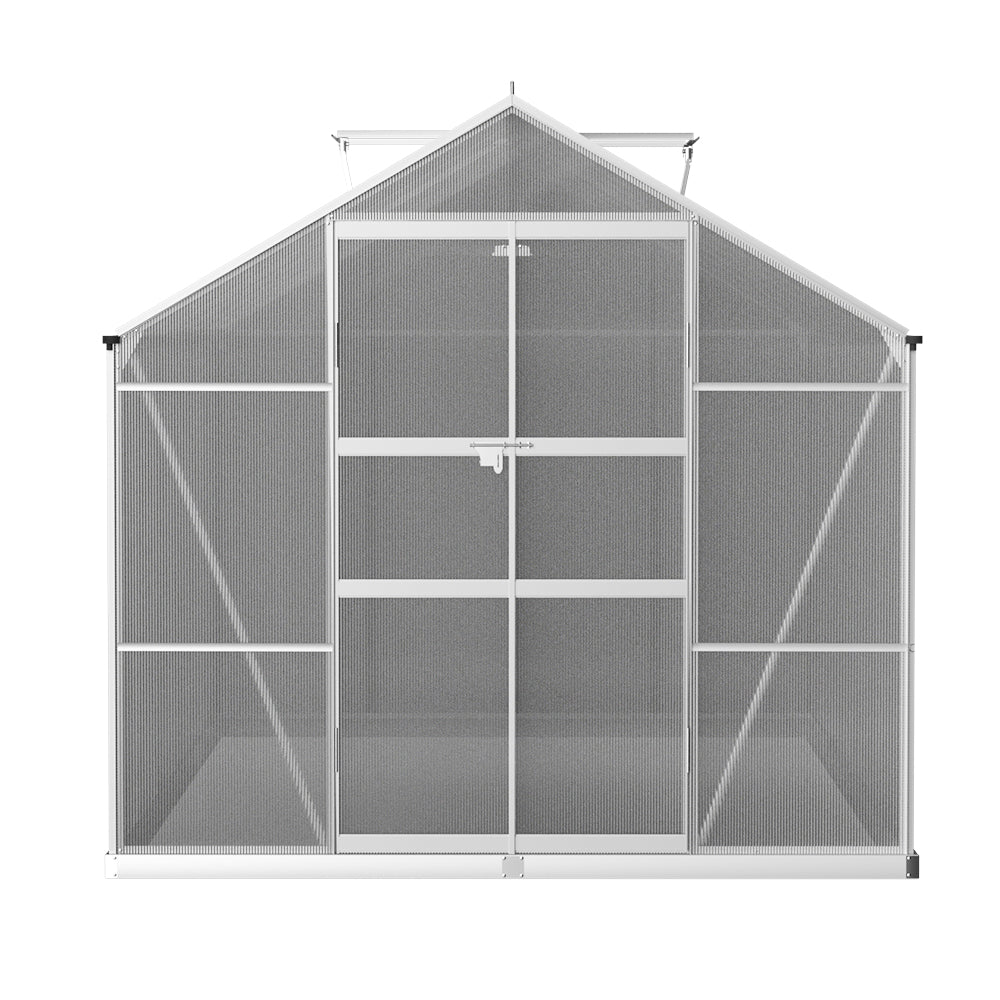 Greenhouse | Aluminium Double Doors Green House Garden Shed | Double Doors | Greenfingers | 3.0x2.5M | Silver