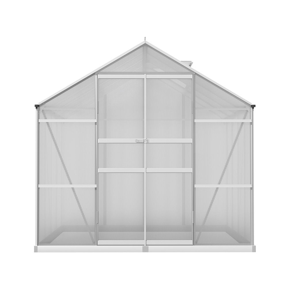 Greenhouse | Aluminium Double Doors Green House Garden Shed | Double Doors | Greenfingers | 2.4x2.5M | Silver