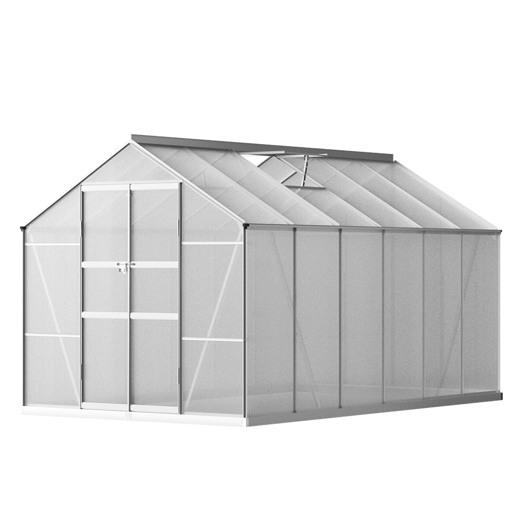 Greenhouse | Aluminium Double Doors Green House Garden Shed | Double Doors | Greenfingers | 3.0x2.5M | Silver